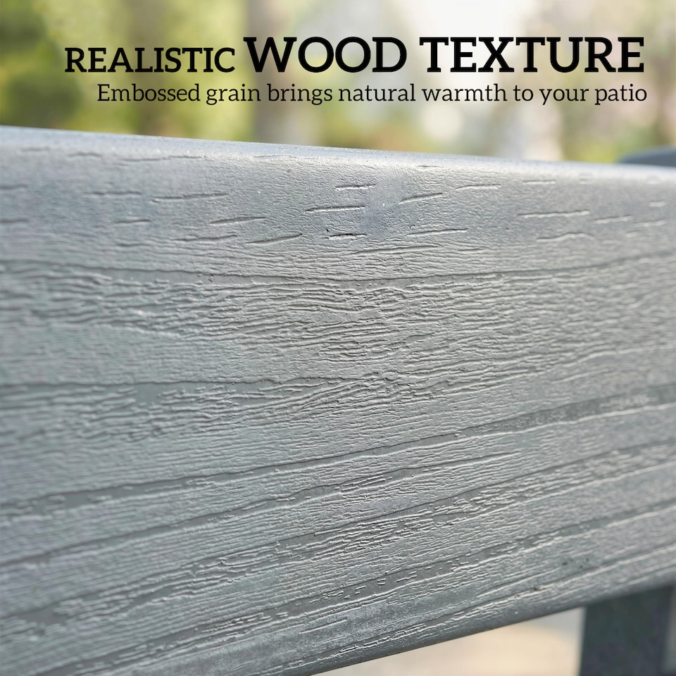 image 1 of Outsunny 2 Seater Plastic Garden Bench, Outdoor Patio Furniture, Grey | Grey | Grey wood effect | Not provided
