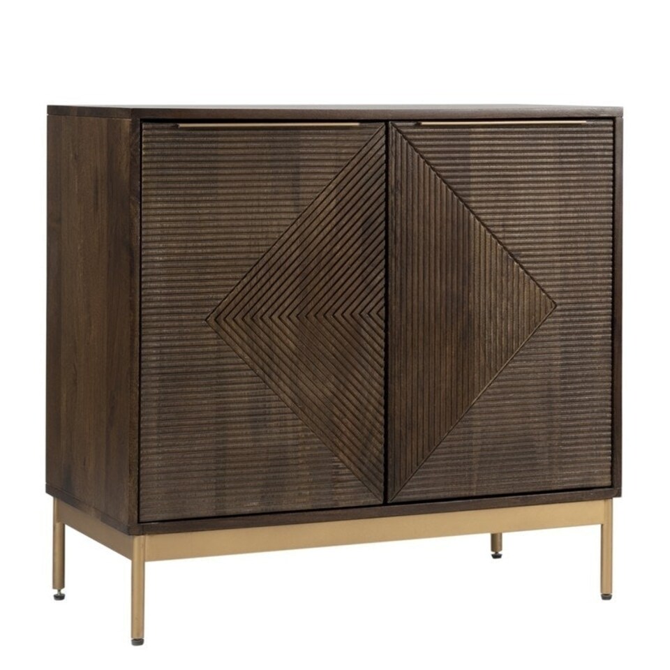 image 1 of Zaine Carving Small Sideboard - Mango Wood - L40 x W80 x H76 cm - Dark Finish - Assembly Required | Brown