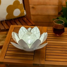 ValueLights White Solar Powered Outdoor Waterlily Lotus Flower Decoration Garden Light