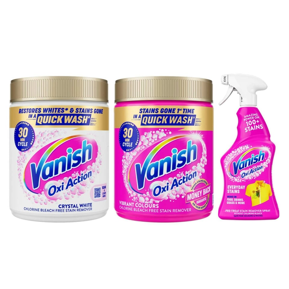 image 1 of Vanish Oxi Action Stain Remover Powder 2 x 470g (total 940g) & Vanish 500ml Spray for Colours & Whites tough stains