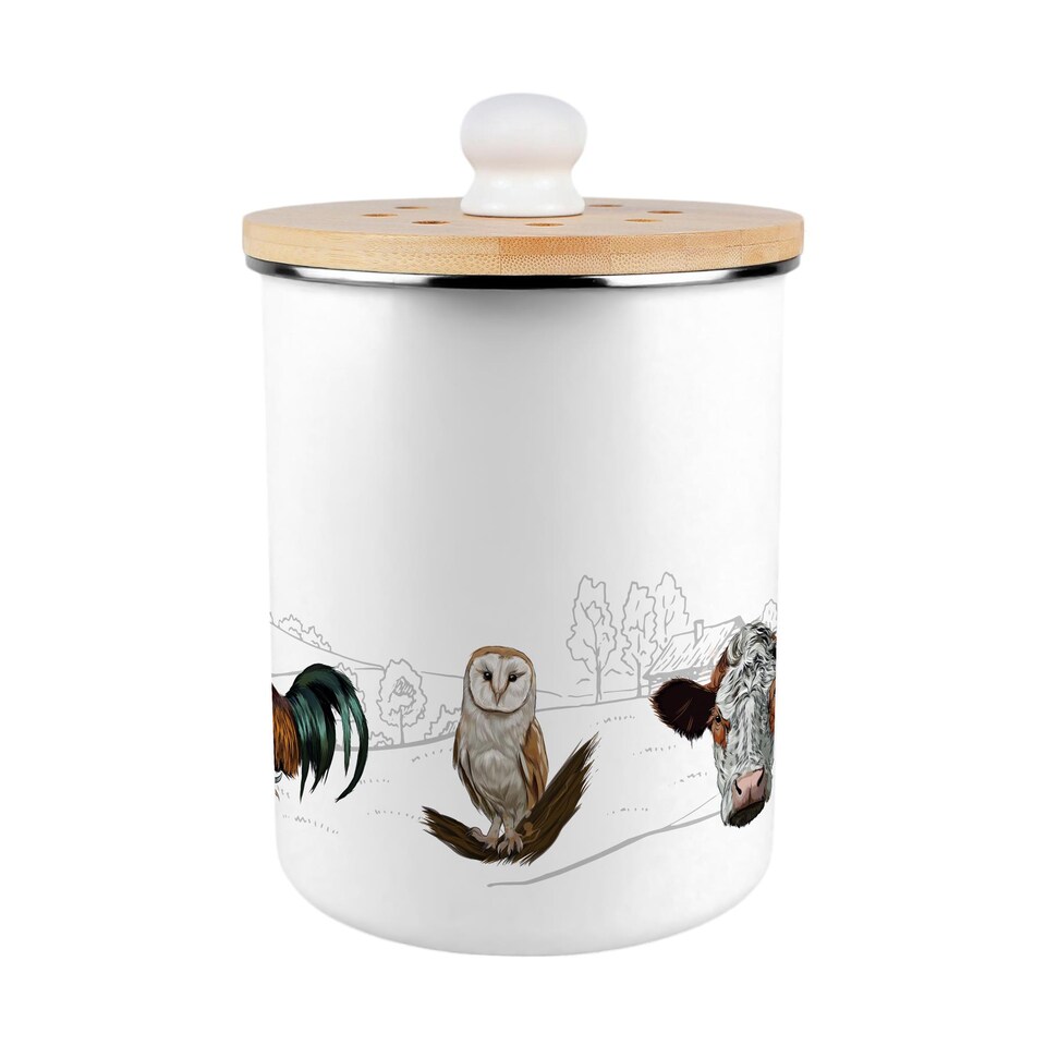 image 1 of Country Farm Animals Food Waste Caddy - Metal 2L Decorative Kitchen Compost Bin