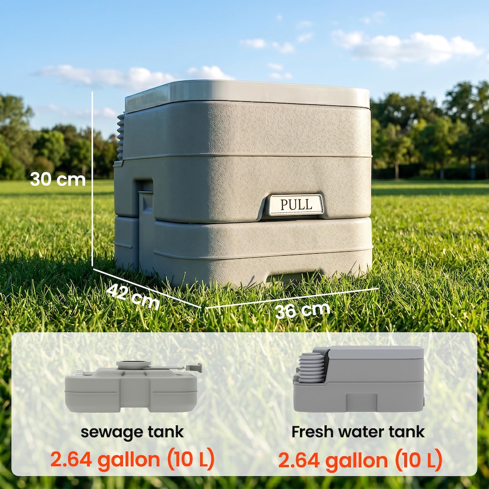 image 1 of HOMCOM 10L Portable Travel Toilet Outdoor Camping with 2 Detachable Tanks Grey