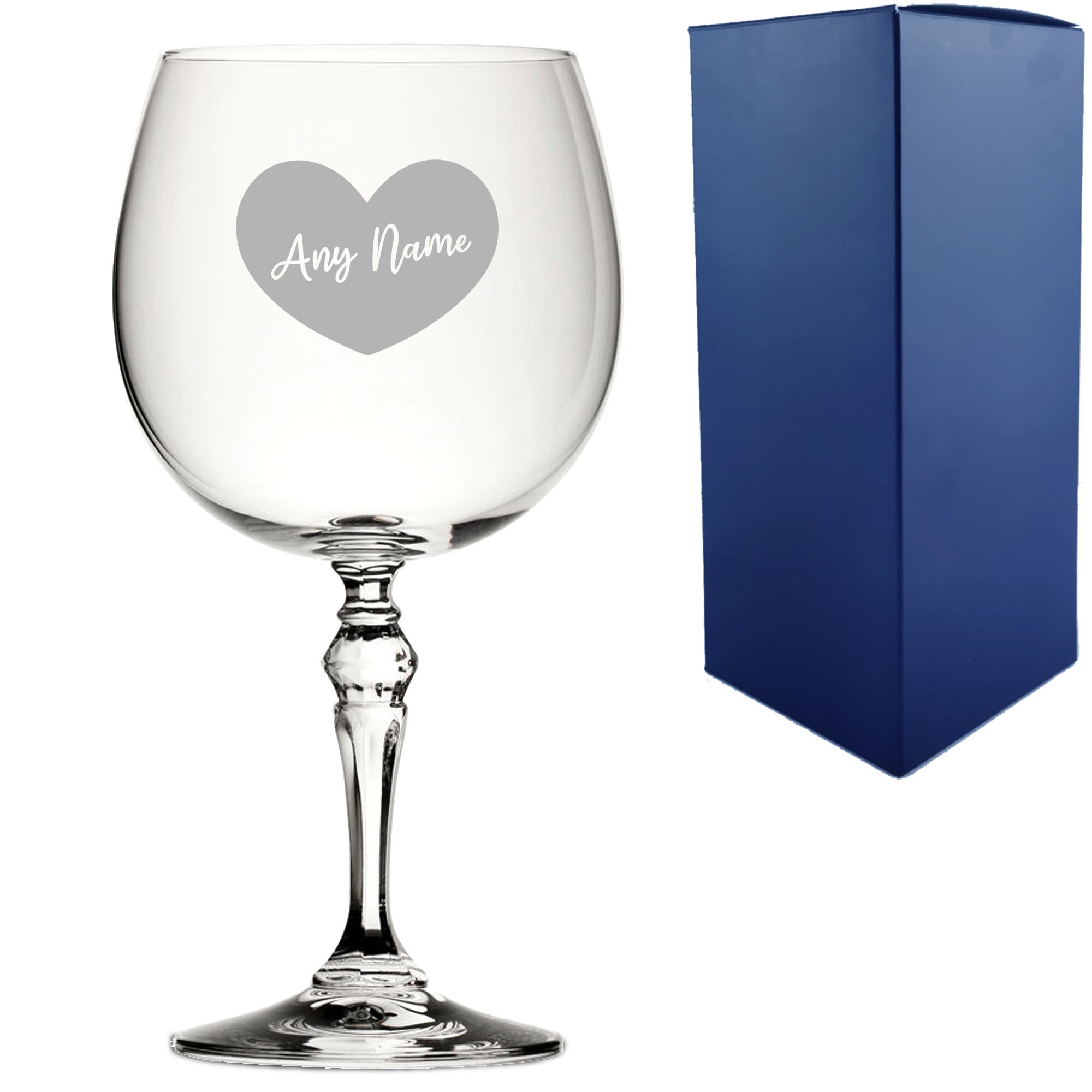 Uniqueful Personalised Engraved Crystal Gin & Tonic Name Heart Design Glass in Clear