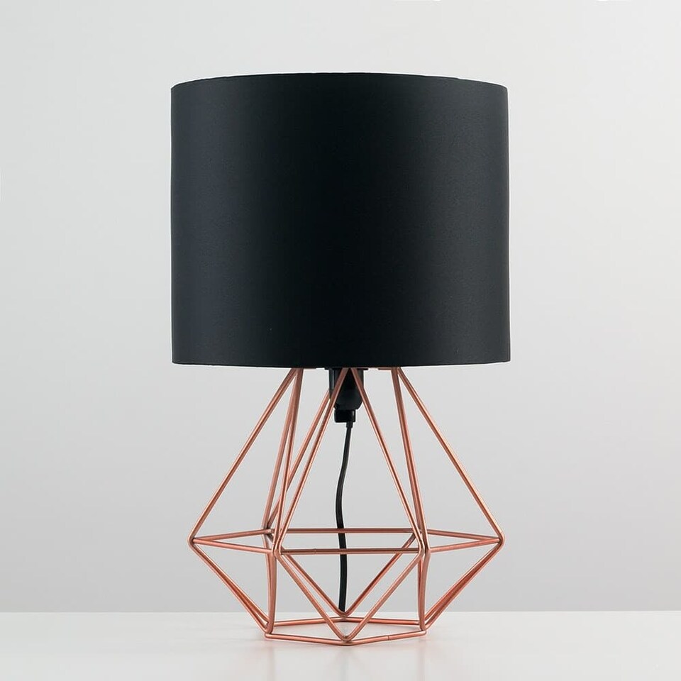 image 1 of ValueLights Angus Copper Geometric Table Lamp Black Shade & Bulb | Copper