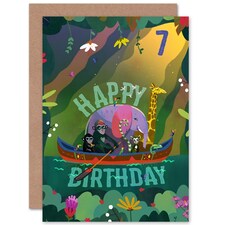 Jungle Animals Boat Age 7 Year Old Child Kids 7th Birthday Card