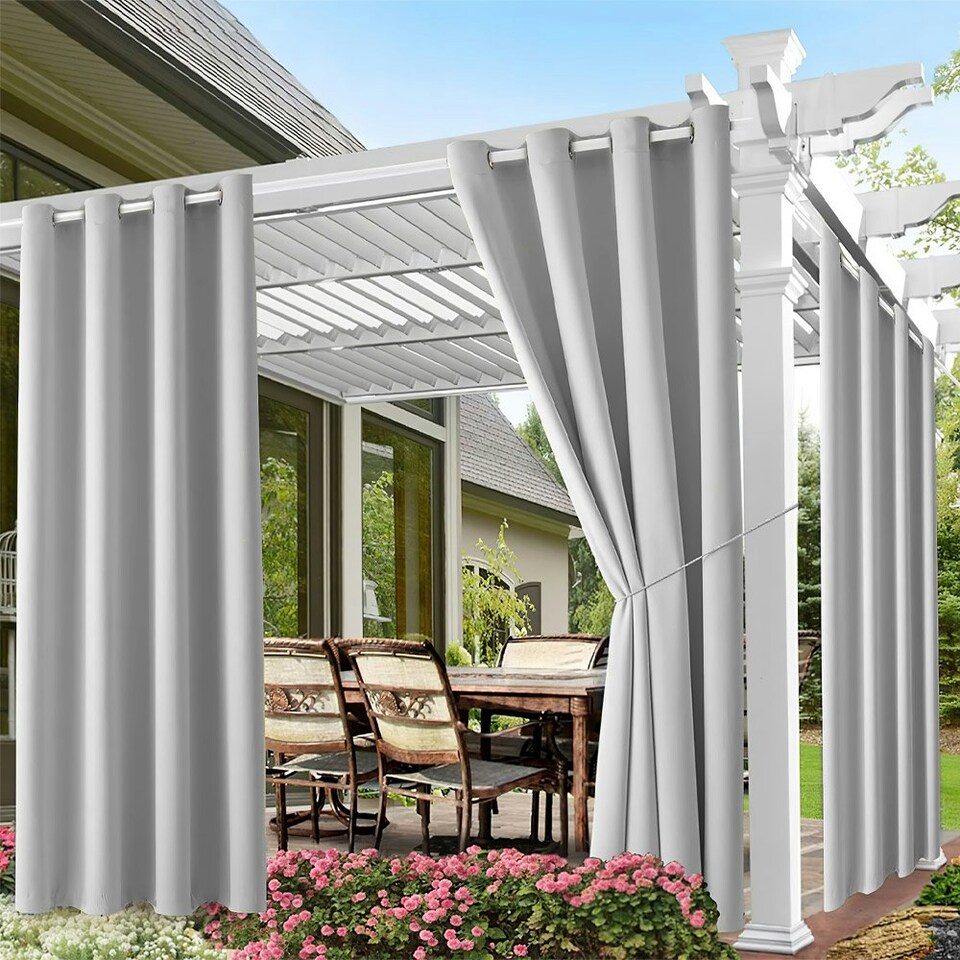 image 1 of Living and Home Outdoor Waterproof Patio Curtain Grey
