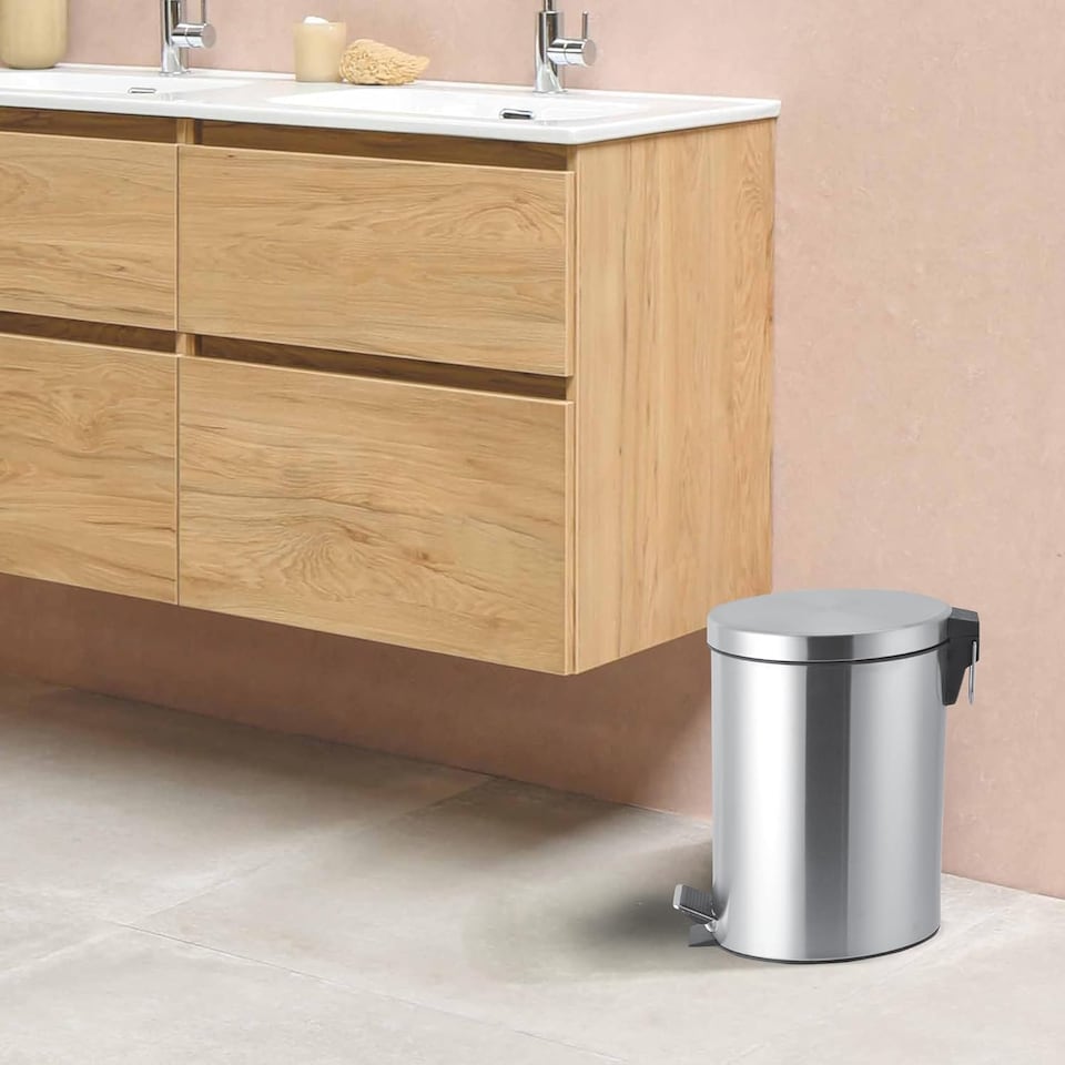 image 1 of 9 Litre Metal Chrome Pedal Bin Toilet Rubbish Trash Hygienic Dustbin