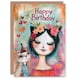image 1 of Cat Lover Lady Party Hat Cute Floral Portrait Her Birthday Card