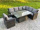 image 3 of Fimous High Back PE Rattan Corner Sofa Set Garden Furniture Adjustable Rising Lifting Table Set With Armchair