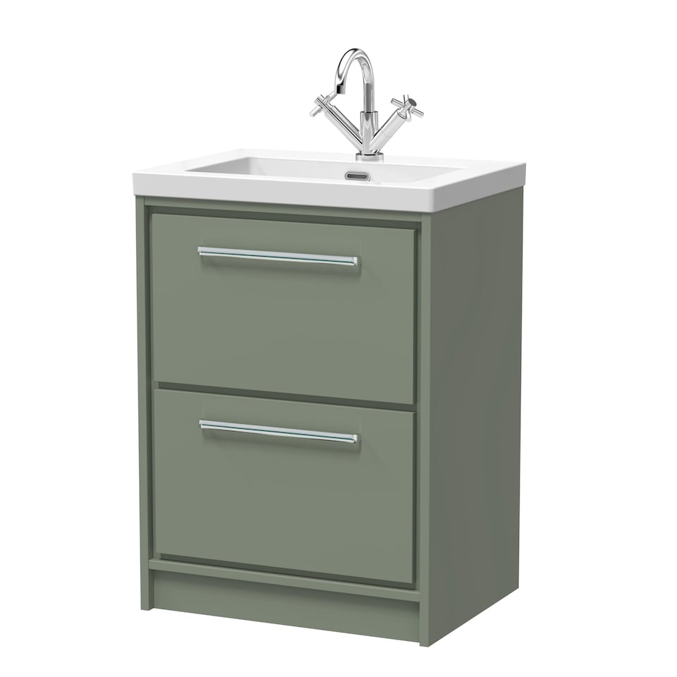 image 1 of Bathroom Floor 2 Soft-Close Drawer Fireclay Basin, Green, 600mm | Green | Reed Green | 1