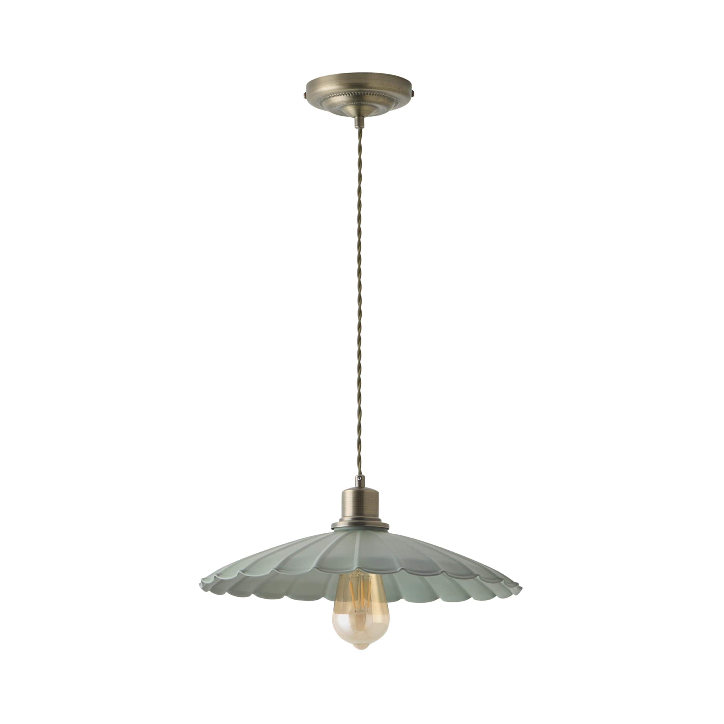 ValueLights Holborn Brushed Gold with Scallop Shade Ceiling Pendant Light in Green