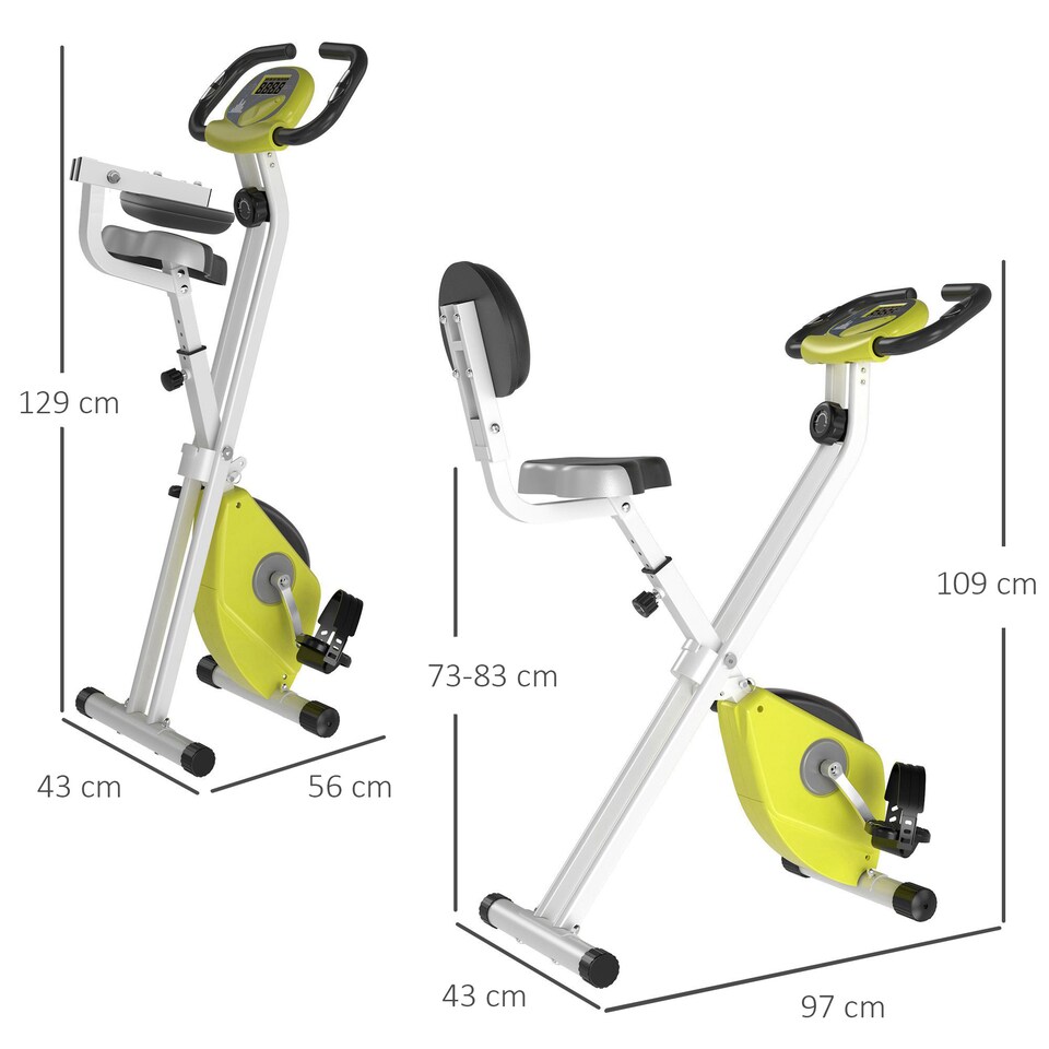 image 1 of HOMCOM Magnetic Resistance Exercise Bike Foldable LCD Adjustable Seat Yellow