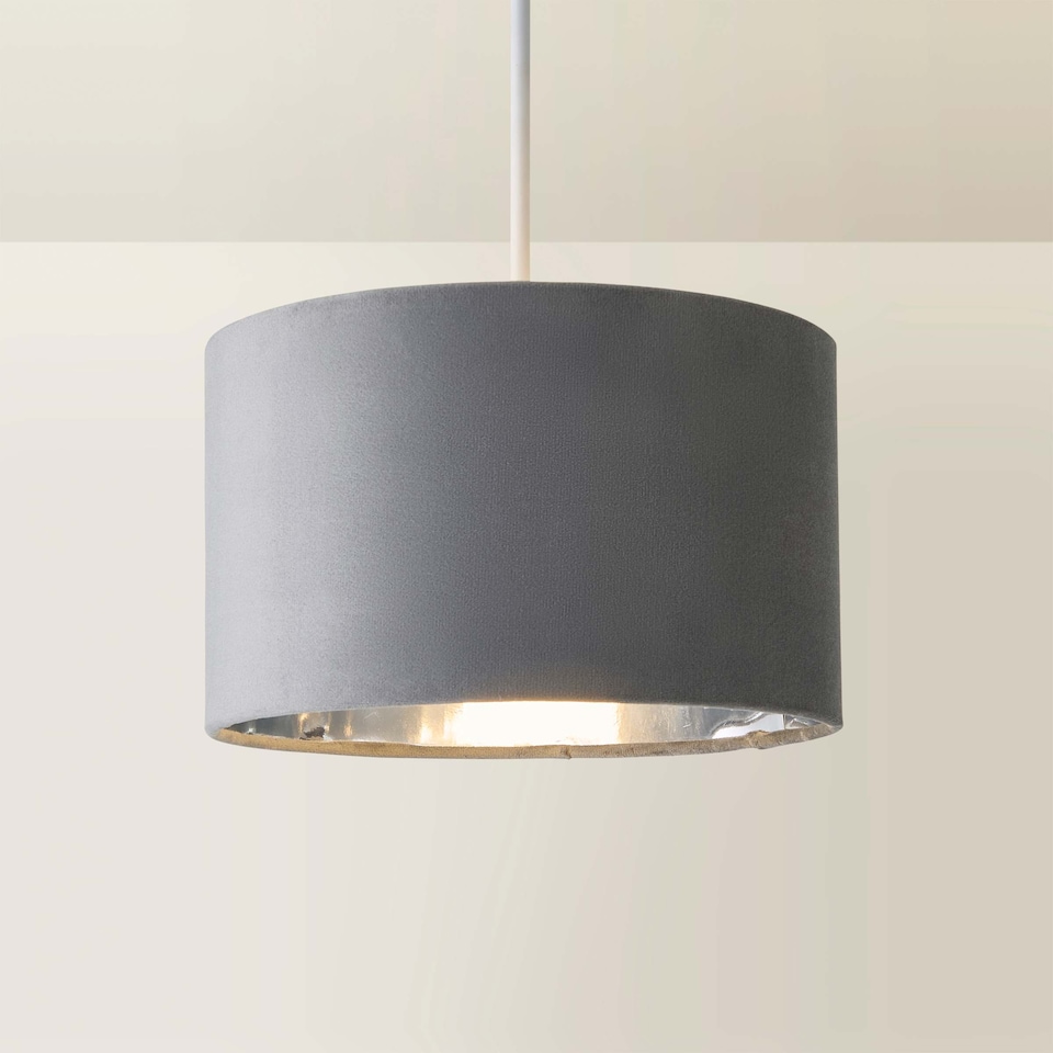 image 1 of ValueLights Reni Small Grey Velvet Chrome Inner Lamp Shade | Grey