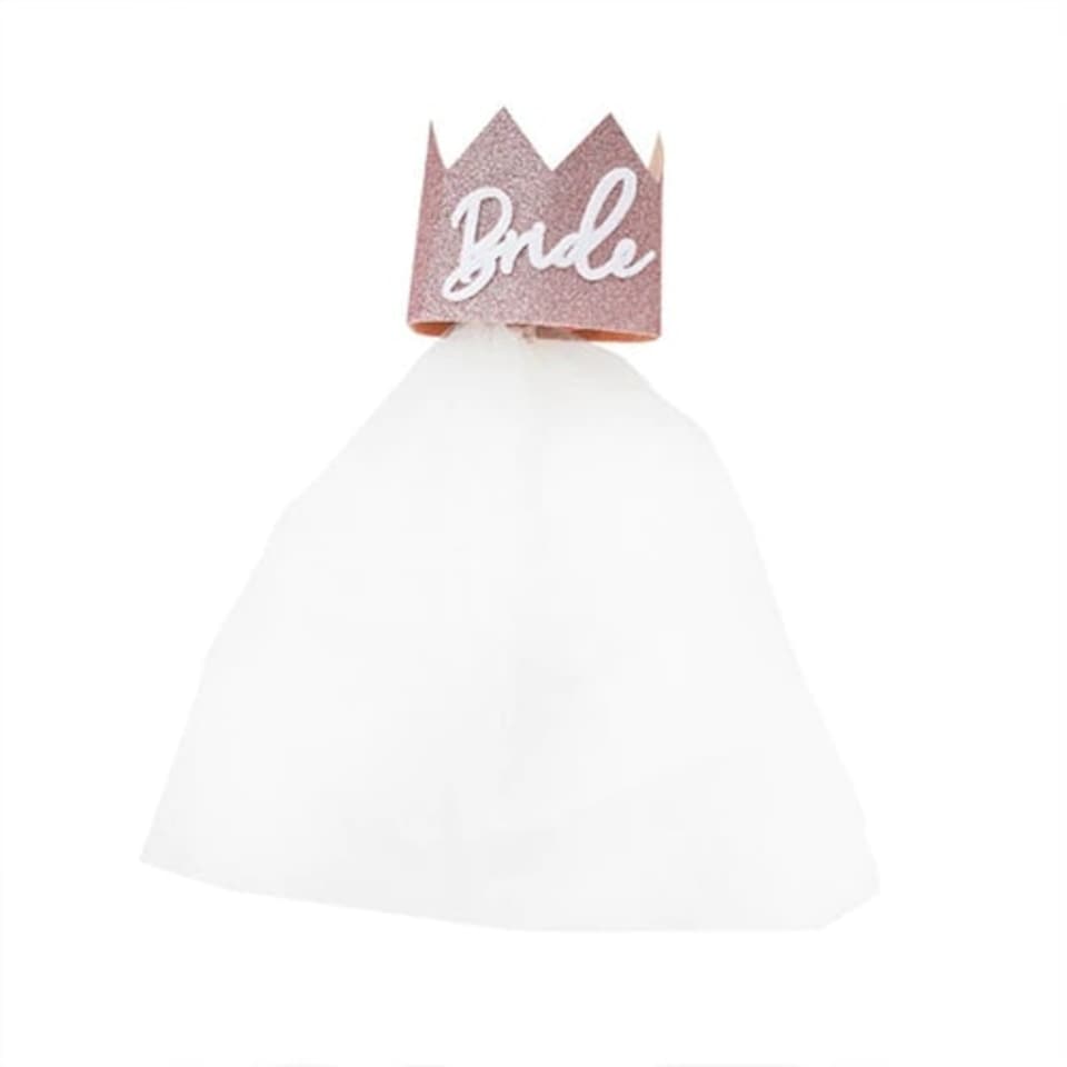 image 1 of Hen Party Rose Gold Glitter Bride Crown With Veil