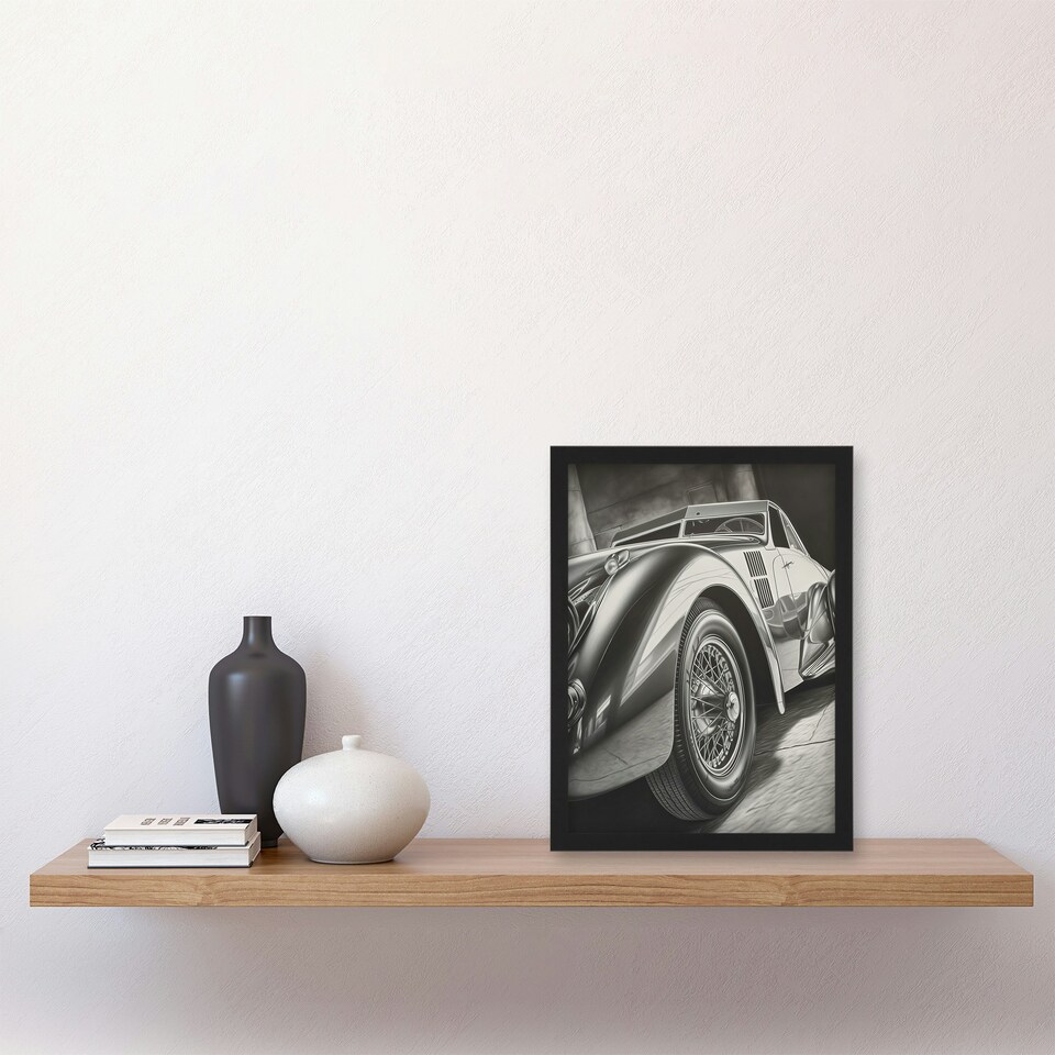 image 1 of Hyper Realism Pencil Drawing Sports Car Black Framed Wall Art Print A4