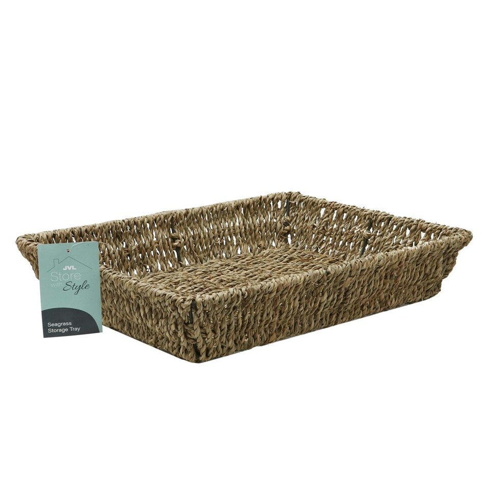 image 1 of JVL Hand Woven Seagrass Rectangular Storage Tray, Capacity:4L, Set of 2