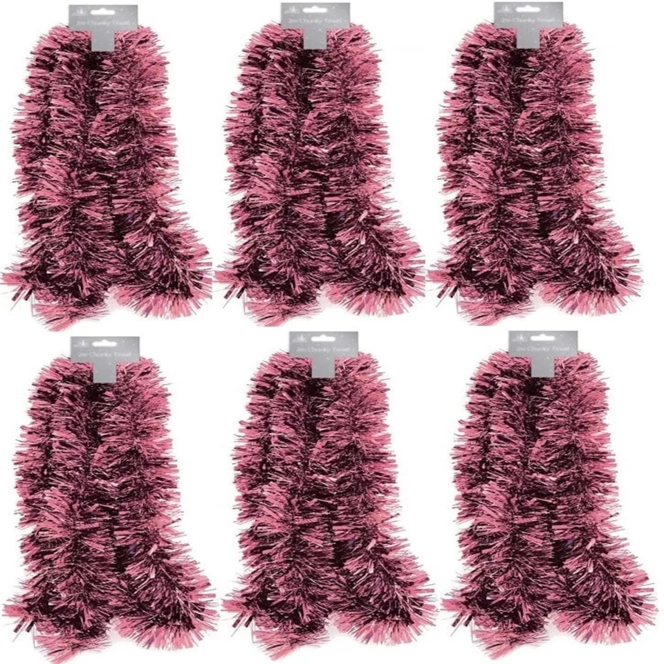 image 1 of 6 x 2 Metres Pack Pink Chunky Christmas Tinsel