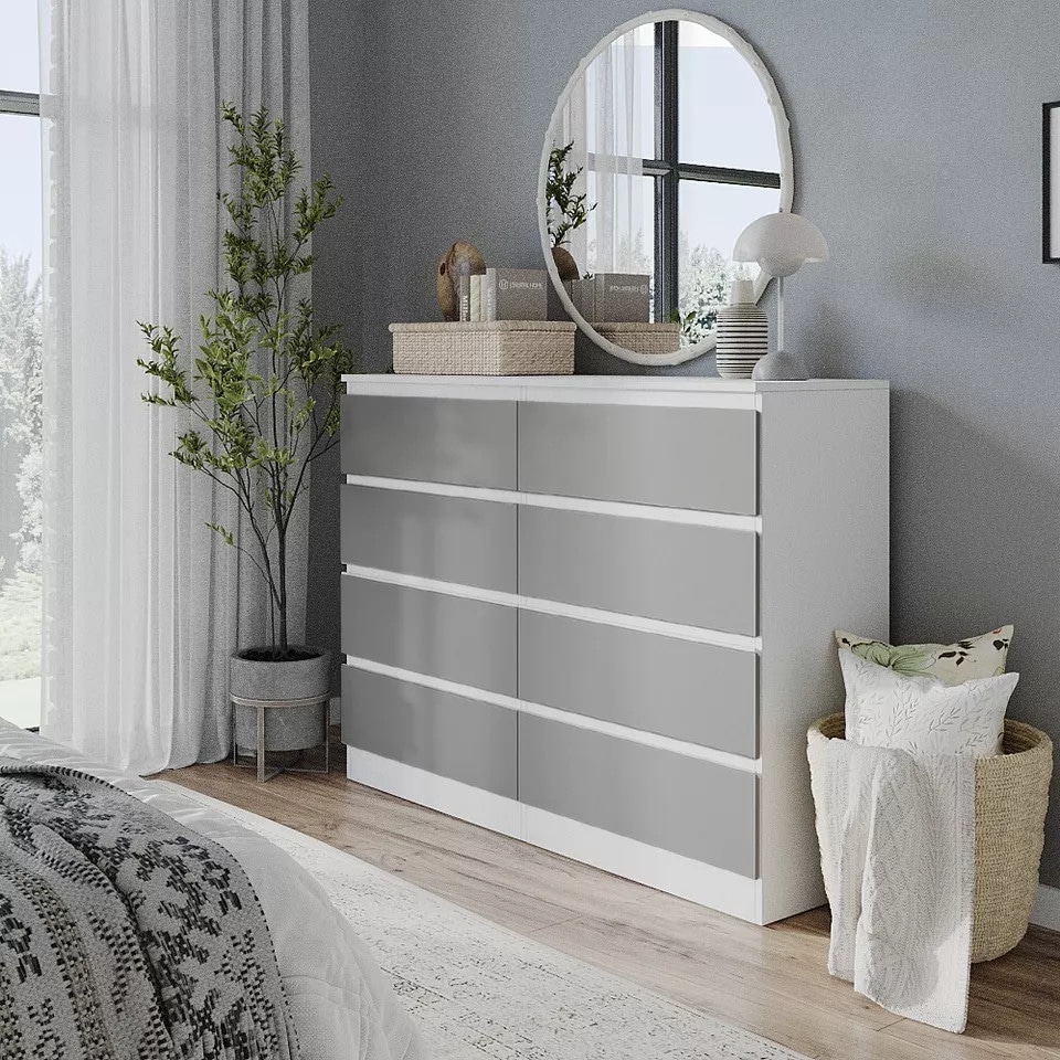 image 1 of Minimalist Chest of 8 Drawers - 88.3x120x35cm | White | White & Grey | 1