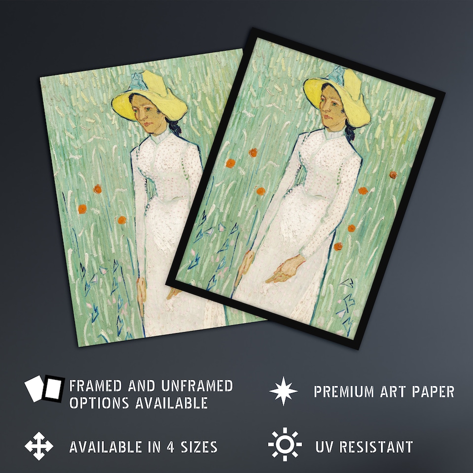 image 1 of Girl in White Floral Portrait Van Gogh Vintage Huge Wall Art Poster Print 24X32"