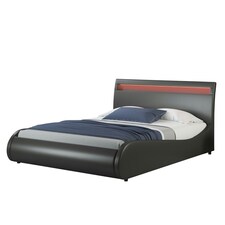 Orion LED Lights Headboard Gaming Style Black Faux Leather Bed Frame (Double)