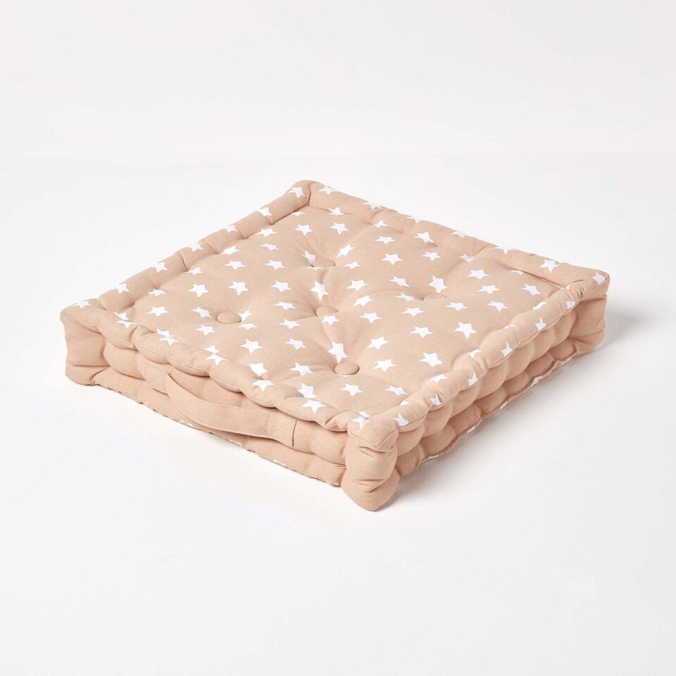 image 1 of Homescapes Cotton Beige Stars Floor Cushion - 50 x 50 cm | Cream | Beige | 50 x 50 cm
