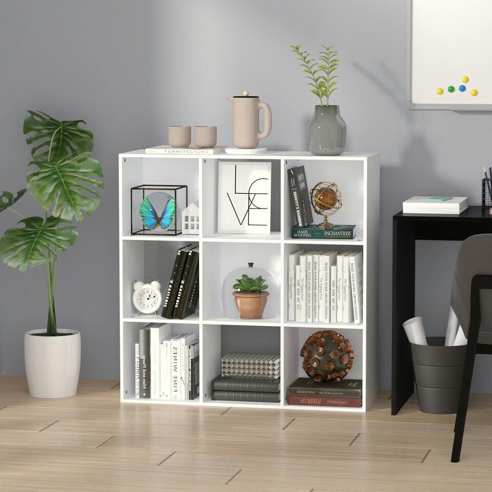 image 1 of HOMCOM 9 Cube Storage Cupboard Bookcase Bookshelf Home Office, White