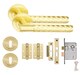 image 1 of Golden Grace Knurled Diamond Cut T-Bar Bathroom Door Handle Set Satin Brass with Ball Bearing Hinges