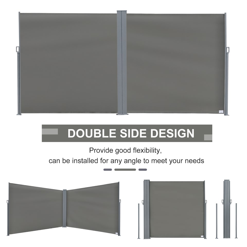 image 1 of Outsunny 6 x 2m Retractable Sun Side Awning Screen Fence Patio Garden Wall Balcony Screening Panel Outdoor Blind Privacy Divider – Grey