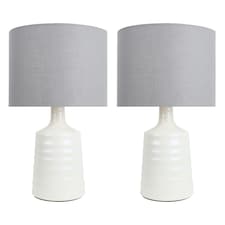 Set of 2 Ripple - Off White Ribbed Ceramic Table Lamps with Grey Fabric Shades White | Grey