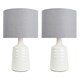image 1 of Set of 2 Ripple - Off White Ribbed Ceramic Table Lamps with Grey Fabric Shades White | Grey