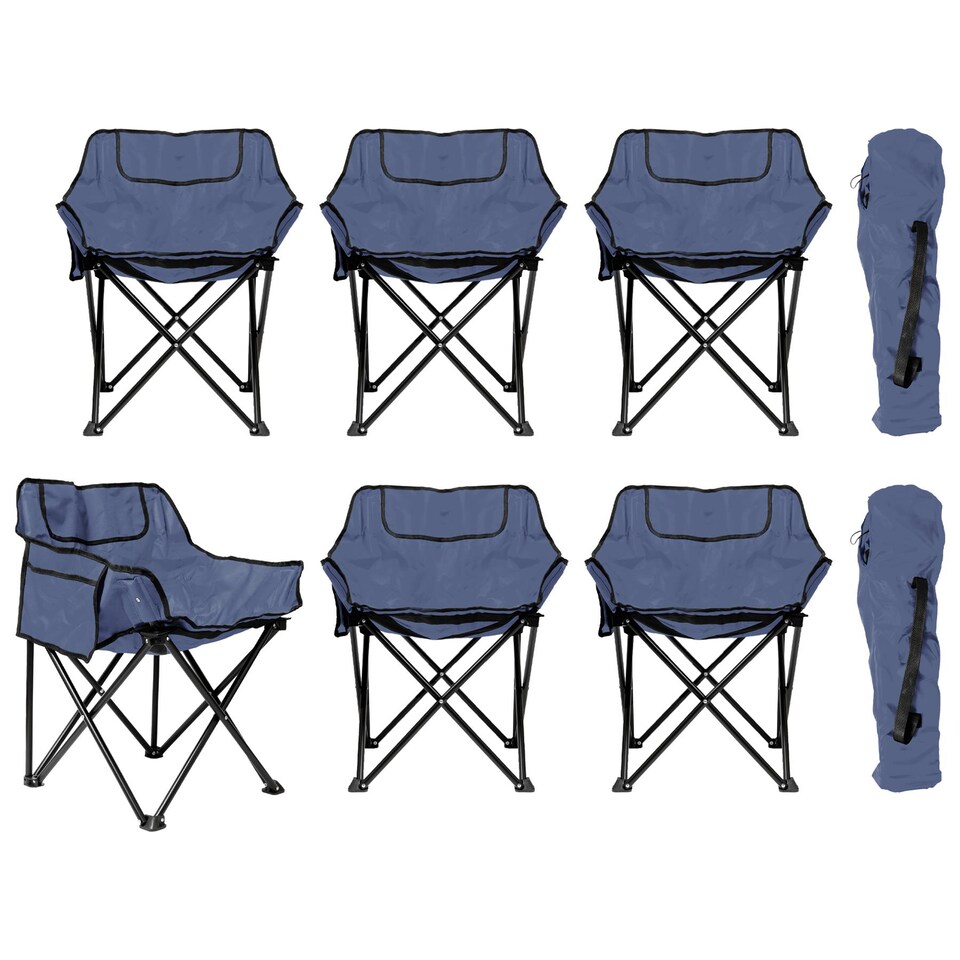 image 1 of Harbour Housewares Premium Folding Camping Chairs with Pockets & Carry Bag - Navy - Pack of 6 | Blue | Navy