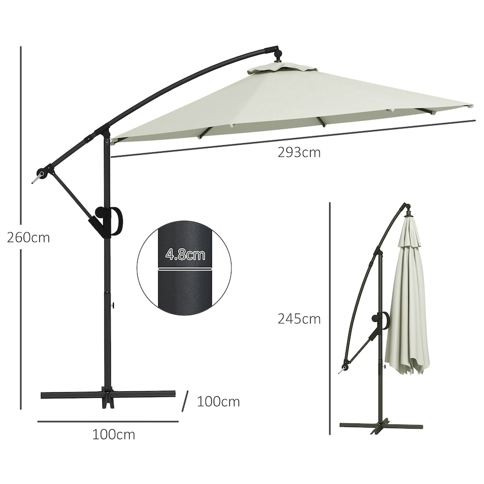 image 1 of Outsunny 3(m) Cantilever Parasol with Cross Base, Crank Handle, Tilt