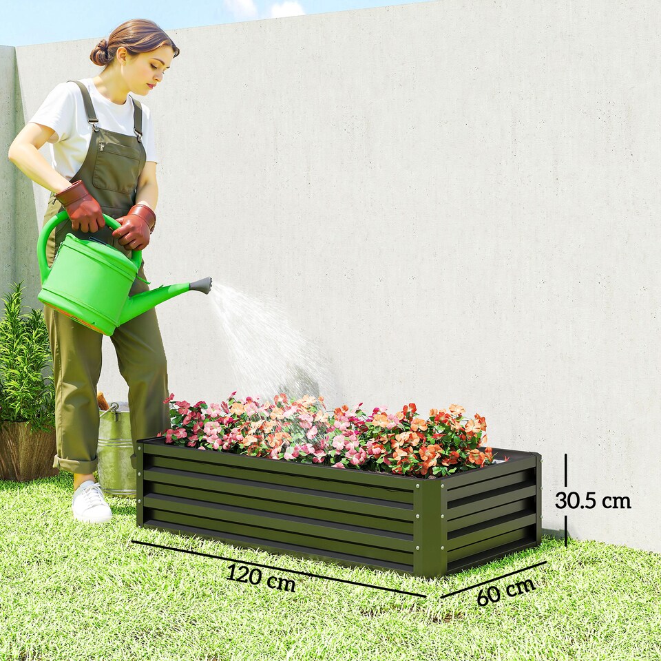 image 1 of Outsunny Raised Garden Bed Elevated Planter Box for Flowers Grey