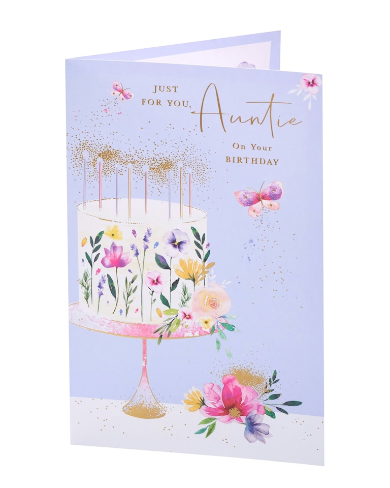 image 1 of Auntie Birthday Card - Cake And Flowers