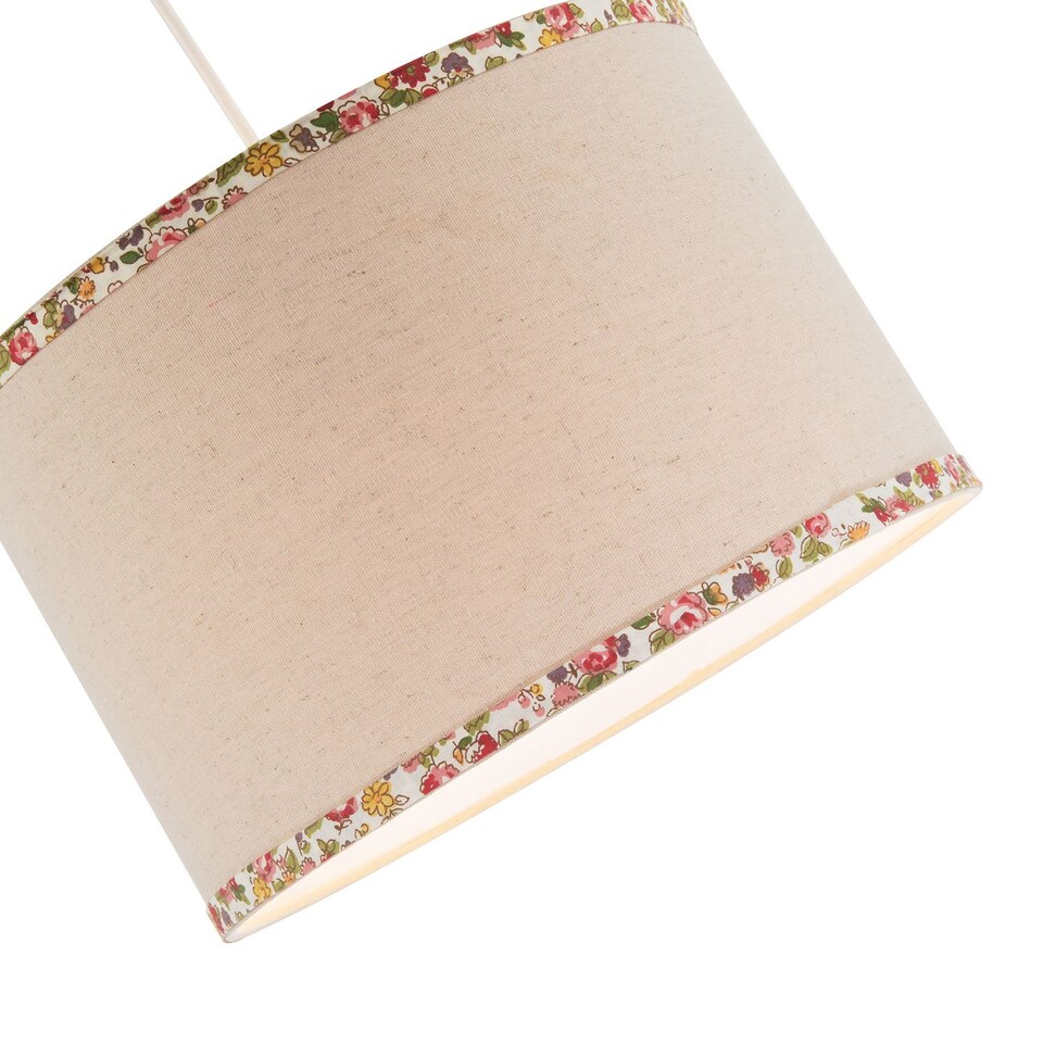image 1 of Natural Oatmeal Linen Circular Lamp Shade with Colourful Floral Trims | Cream | Oatmeal | 1