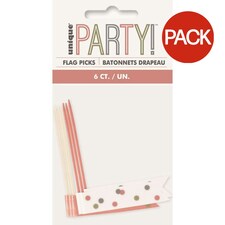 Unique Party Flag Happy Birthday Cupcake Topper (Pack of 6) - Rose Gold/White - One Size