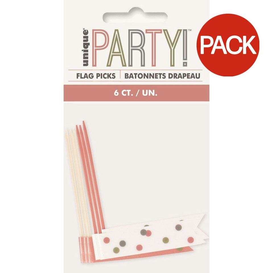 Unique Party Flag Happy Birthday Cupcake Topper (Pack of 6) - Rose Gold/White - One Size