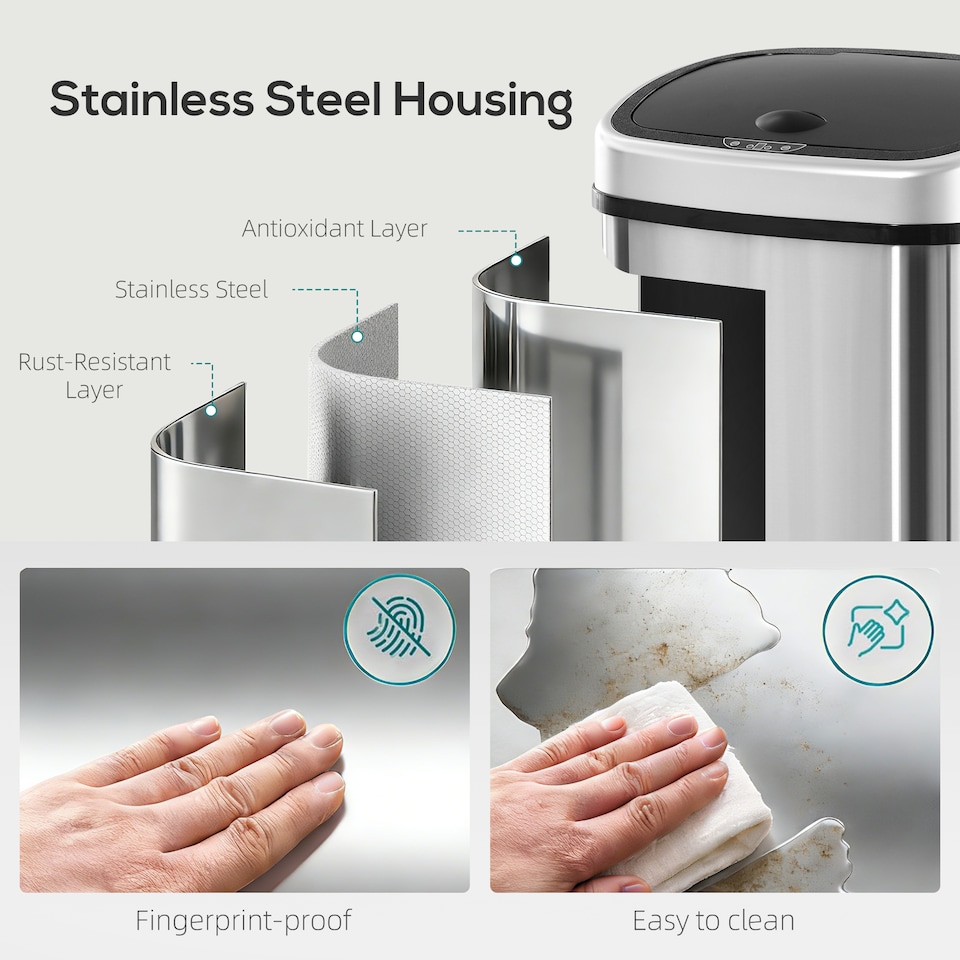 image 1 of HOMCOM Sensor Dustbin Touchless Trash Can Automatic Stainless Steel 58L