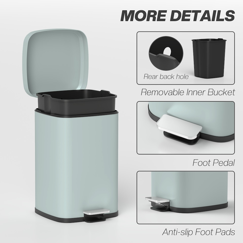 image 1 of HOMCOM 20 Litre Pedal Bin, Fingerprint Proof Kitchen Rubbish Bin with Soft-close Lid, Foot Pedal and Removable Inner Bucket for Recycling and Waste, Light Green | Green | 1