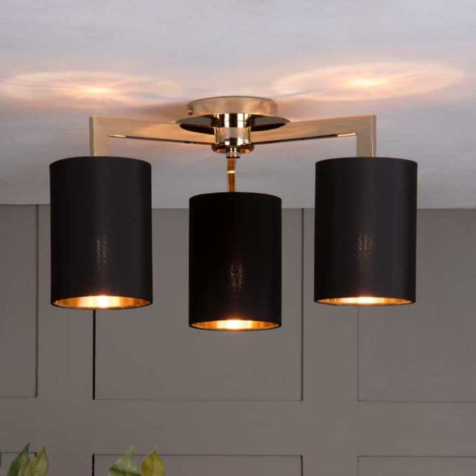 image 1 of Olive 3 Light Gold & Black Semi-Flush Ceiling Light