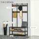 image 4 of HOMCOM Entryway Coat Rack Hall Tree Shoe Bench 3 in 1 Design Metal Storage Rack
