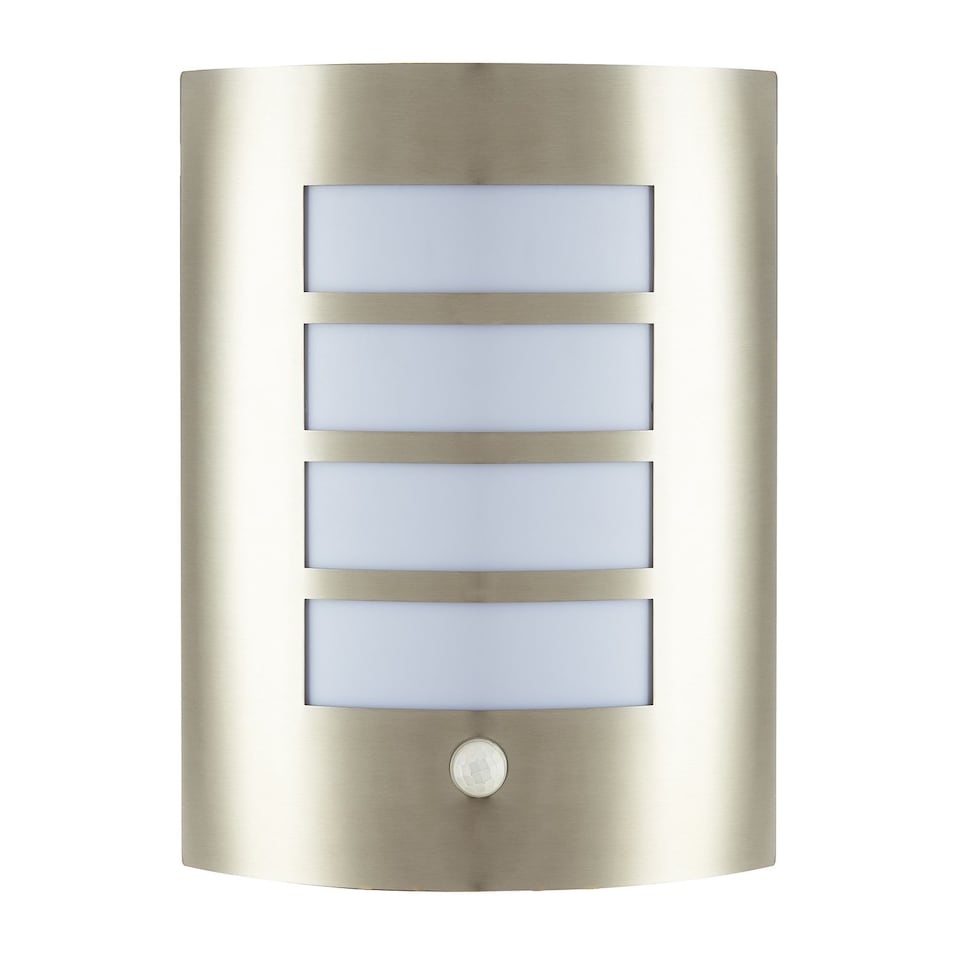 image 1 of Modern Outdoor IP44 Stainless Steel Flush Wall Lamp Fitting with PIR Sensor | Silver | Stainless Steel | 1