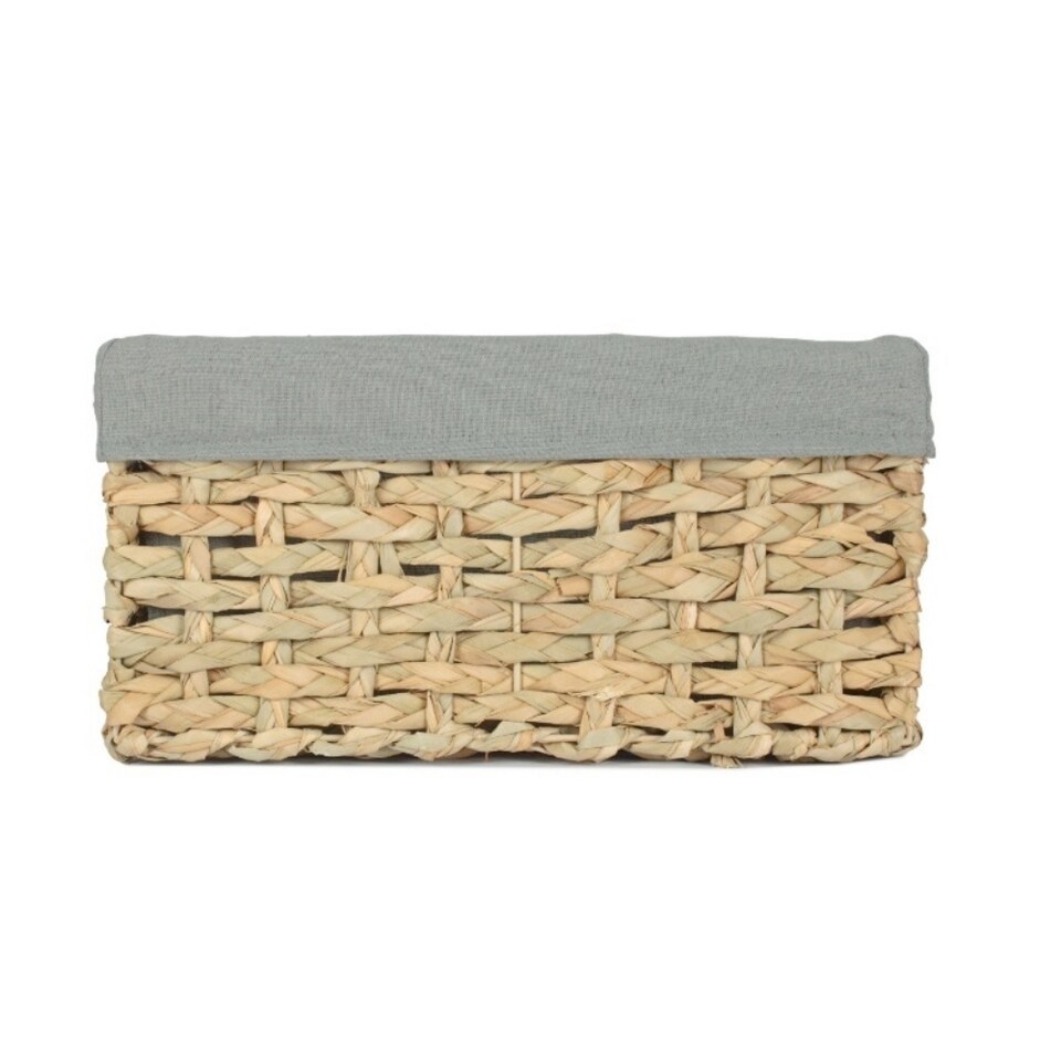 image 1 of Large Thatch Grass Woven Storage Basket with Grey Cotton Lining | Green | Green | L
