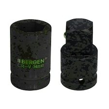 34mm Metric 3/4" or 1" Drive Deep Impact Socket 6 Sided With Step Up Adapter