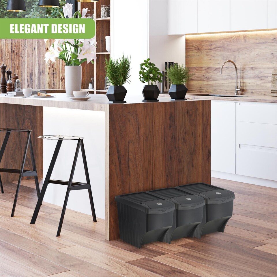 image 1 of GEEZY Durable Stackable Open Fronted Waste Bins with Lids Storage Container