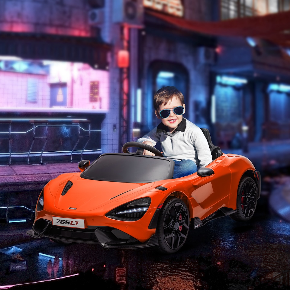 image 1 of AIYAPLAY McLaren 765LT Licensed Electric Car for Kids with Butterfly Doors, 12V Kids' Electric Ride on with Remote Control, Transport Wheels, LED Lights, MP3 Music, Horn, for 3-6 Years, Orange