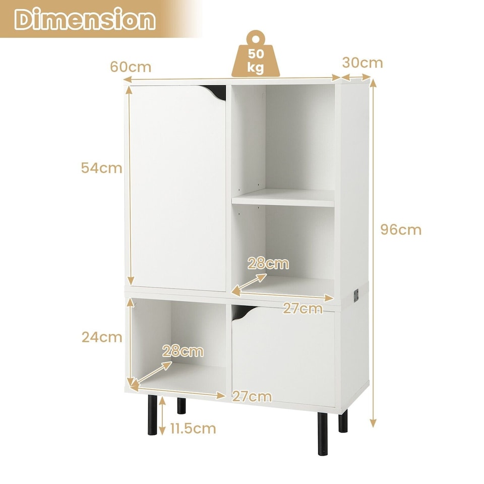 image 1 of COSTWAY Floor Open Bookshelf Stackable Bookcase Combination Lattice Cabinet