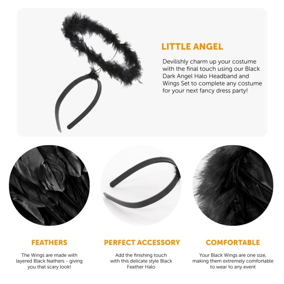 image 1 of Dark Angel Costume Set - Black Wings and Black Halo | Black | One Size