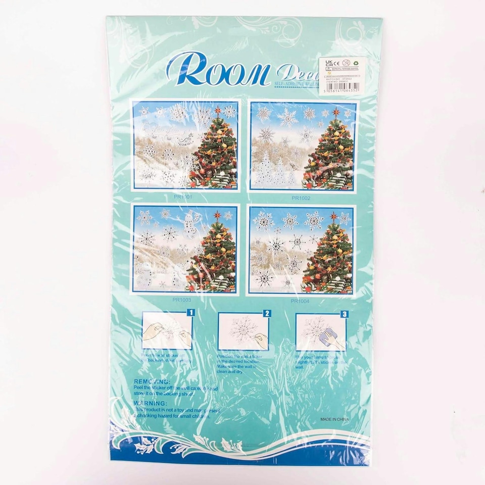 image 1 of 3D Christmas Window Stickers Snowy White and Silver - 4 Assorted Sheets Window Decorations Sticker Christmas Scene, PVC