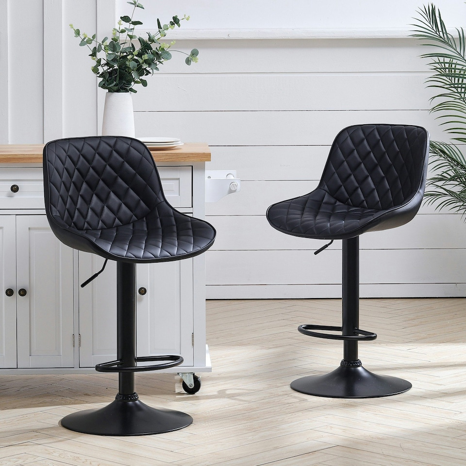 image 1 of Living and Home 2 Pcs Faux Leather Height Adjustable Bar Stool - Black